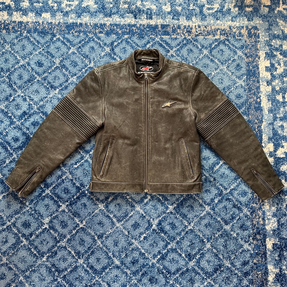Alpinestars Distressed Black Leather Riding Jacket
